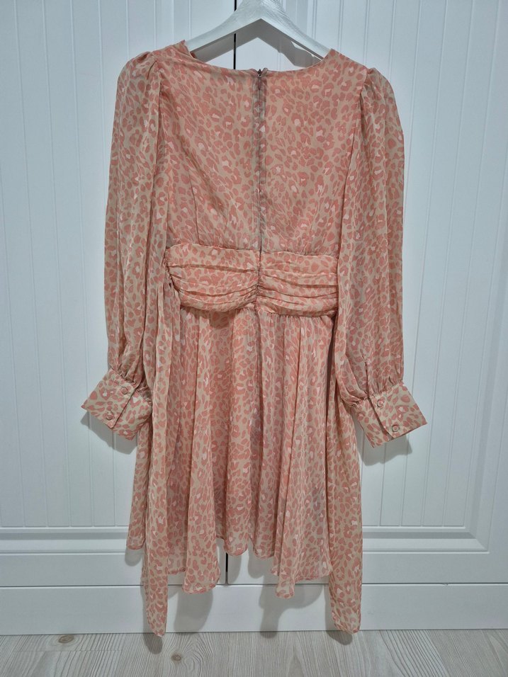 Pembe Yılan Desenli Mini Bohem Elbise - Görsel 2