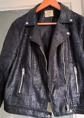 Siyah Parlak Deri Biker Ceket - Görsel 2