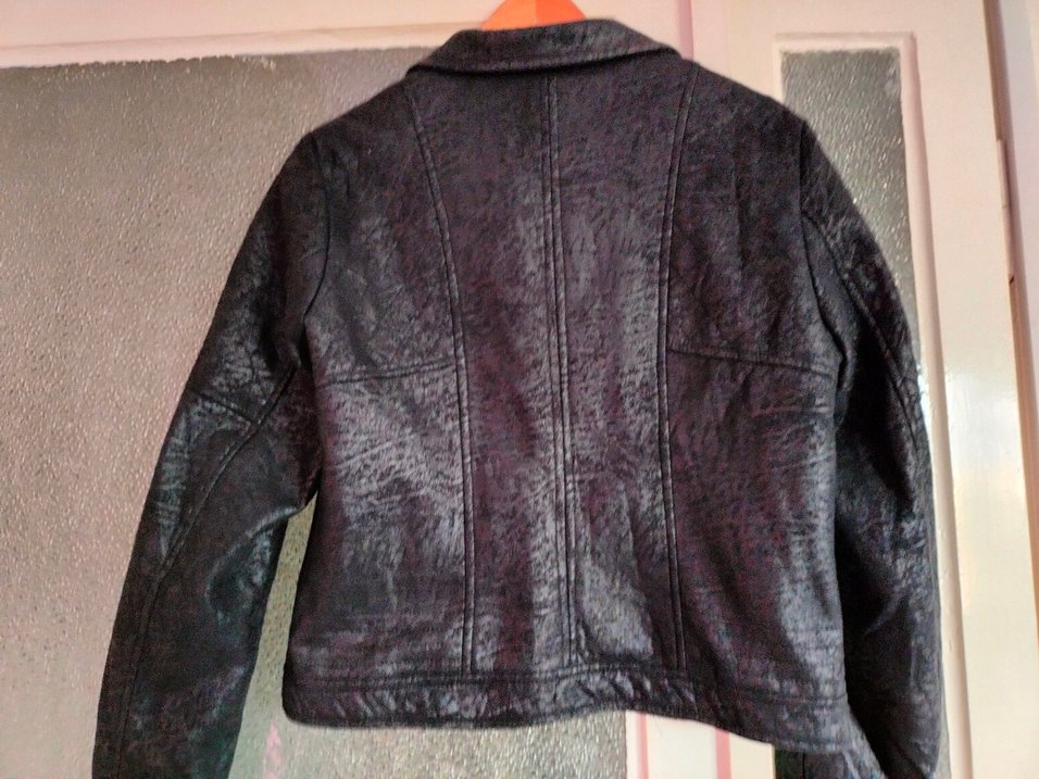 Siyah Parlak Deri Biker Ceket - Görsel 4