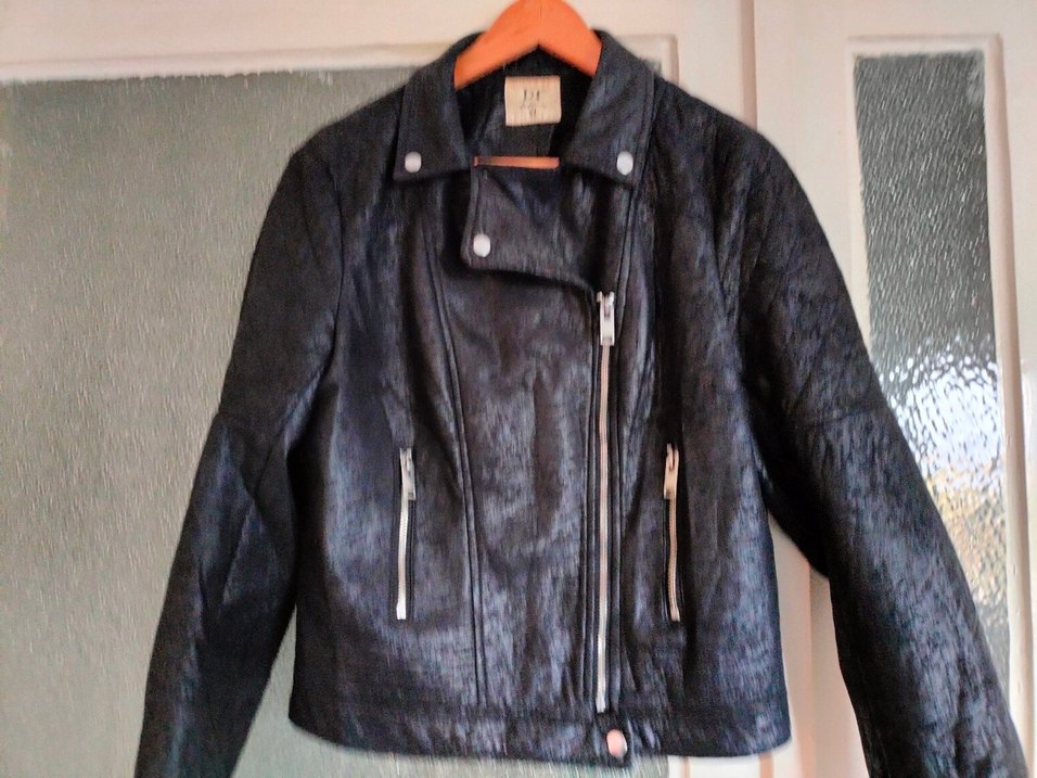 Siyah Parlak Deri Biker Ceket - Görsel 3