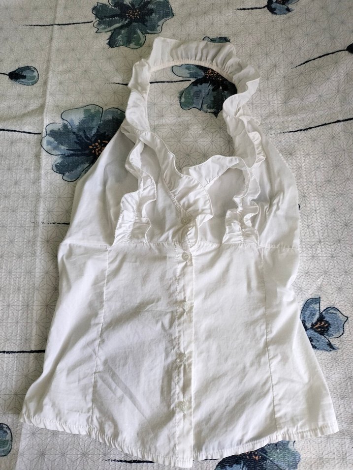 Fırfırlı Yakalı Keten Bluz - Görsel 2