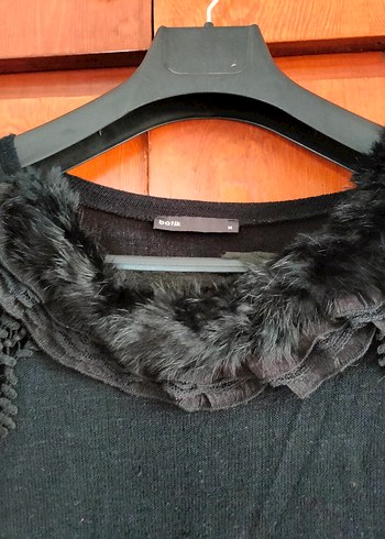 Kürk Detaylı Siyah Kadın Triko - Görsel 4