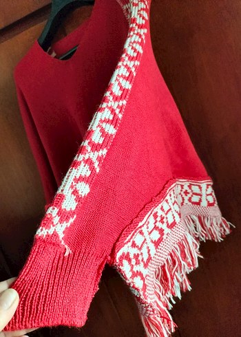 Nakışlı Kırmızı Bohem Kadın Panço - Görsel 3