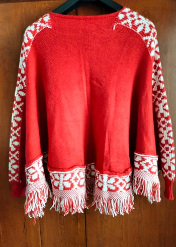 Nakışlı Kırmızı Bohem Kadın Panço - Görsel 4