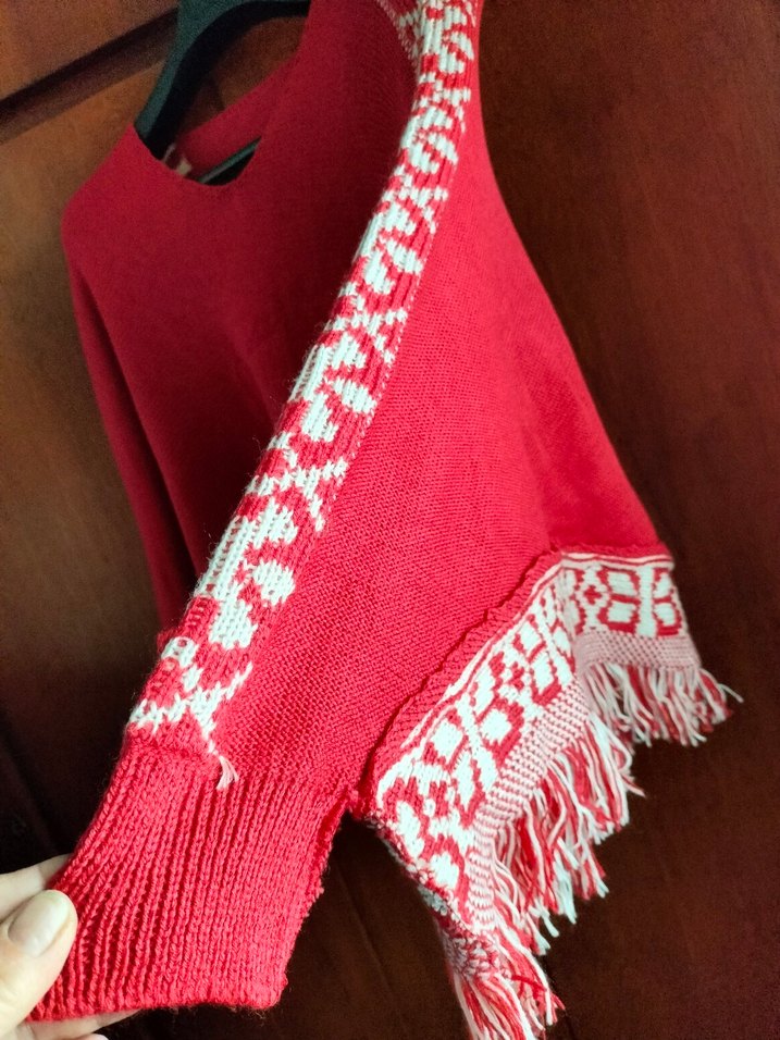 Nakışlı Kırmızı Bohem Kadın Panço - Görsel 3