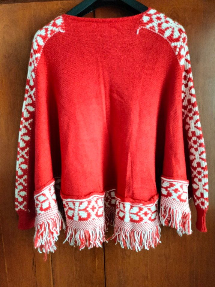 Nakışlı Kırmızı Bohem Kadın Panço - Görsel 4