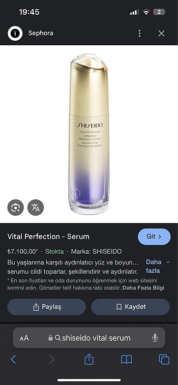 Shiseido vital yüz serumu