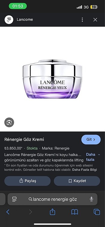 Lancome Lancome renergie yüz ve göz kremi