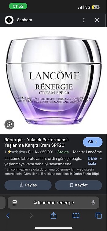 Lancome renergie yüz ve göz kremi