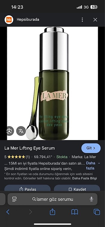La mer göz serumu 15 ml
