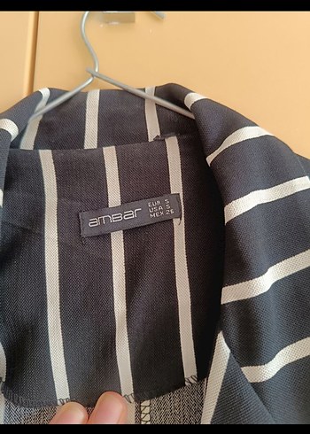 Kadın Çizgili Siyah Düğmeli Blazer Ceket - Görsel 2