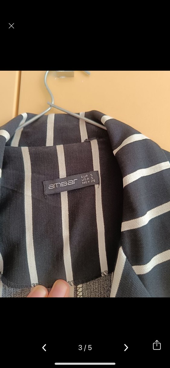 Kadın Çizgili Siyah Düğmeli Blazer Ceket - Görsel 2