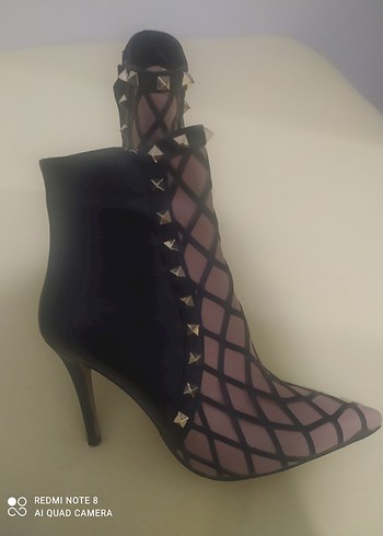 siyah krem Tokalı Stiletto Bot - Görsel 2