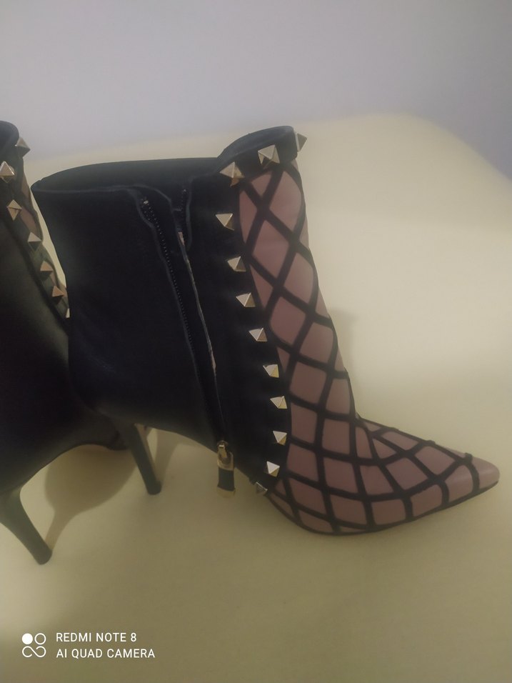 siyah krem Tokalı Stiletto Bot - Görsel 3