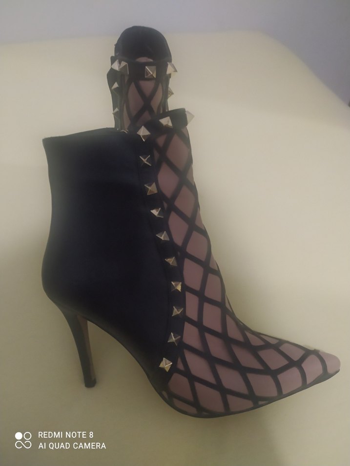 siyah krem Tokalı Stiletto Bot - Görsel 2