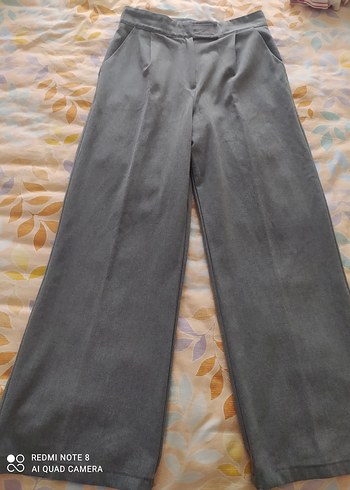 Gri Piliseli Midi Kumaş Kadın Pantolon - Görsel 4