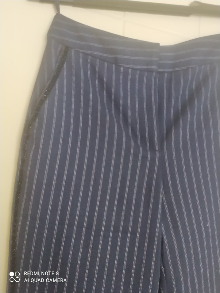 Lacivert Çizgili Kadın Denim Pantolon - Görsel 5