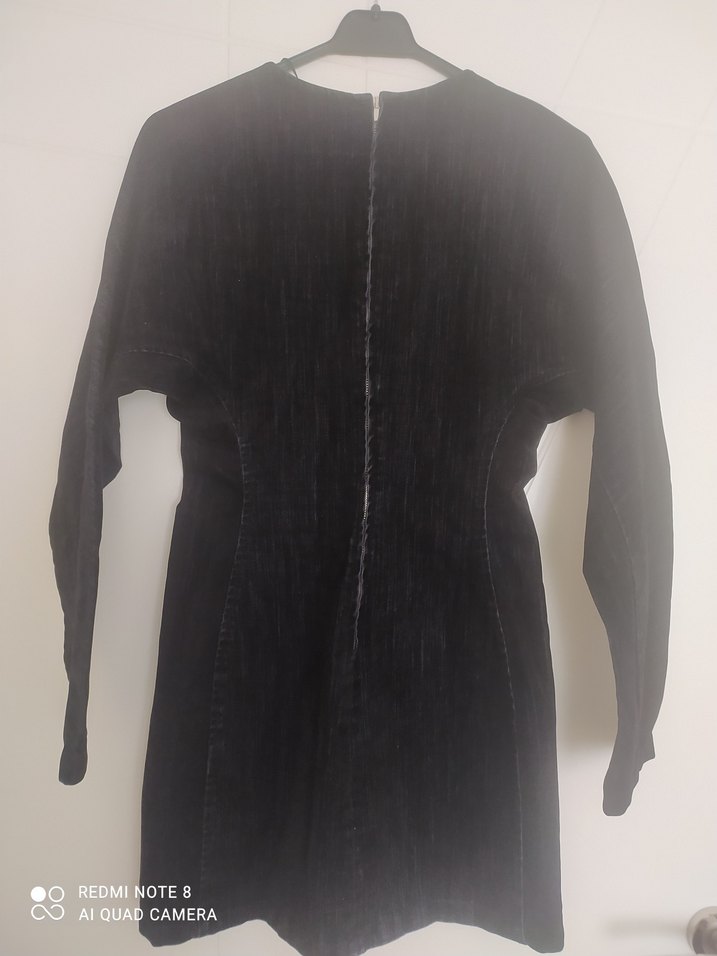 Siyah Kadın Süet Pilili Uzun Kollu elbise - Görsel 4