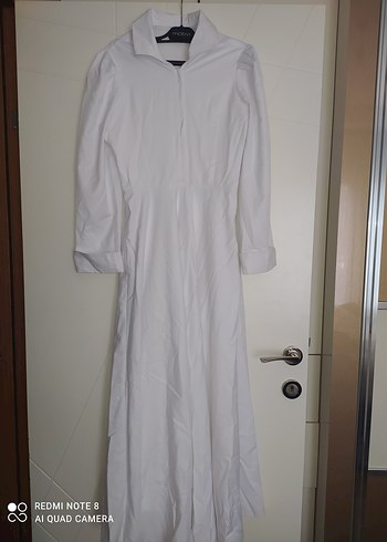 Beyaz Uzun Keten Elbise - Görsel 2