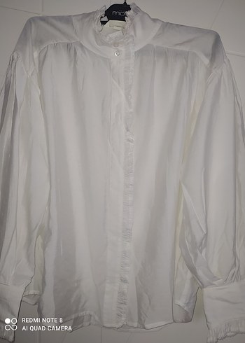 Düğmeli Beyaz Keten Kadın Gömlek - Görsel 2