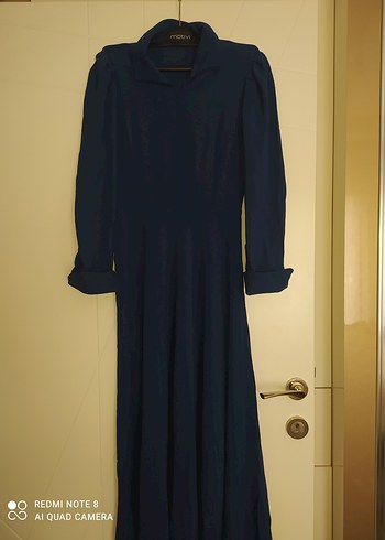 Lacivert Uzun Kollu Drapeli Kadın Elbise - Görsel 3