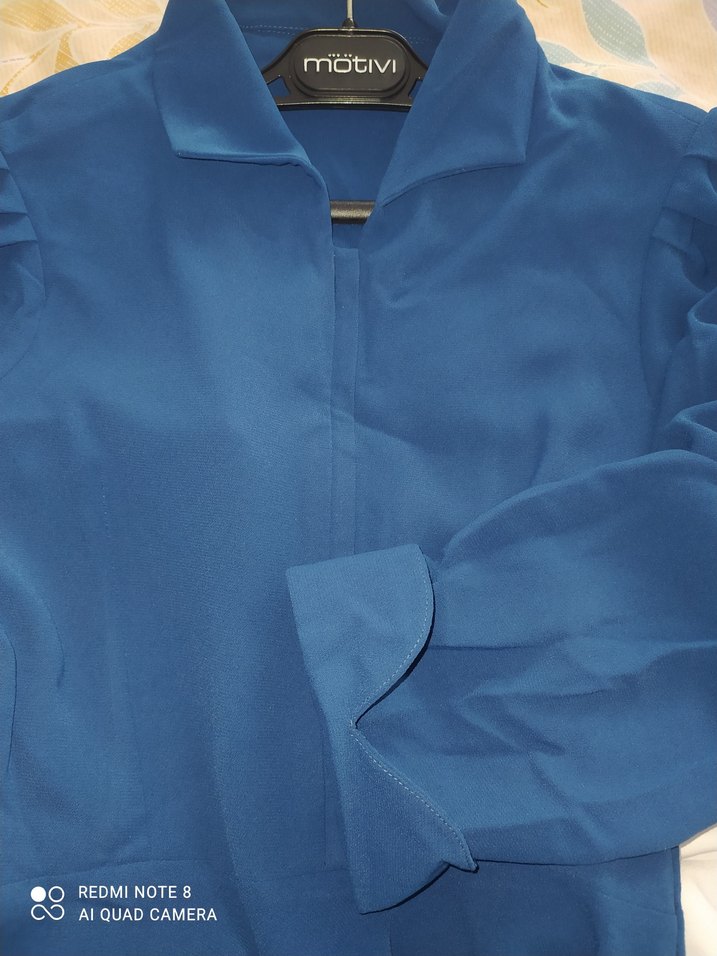 Lacivert Uzun Kollu Drapeli Kadın Elbise - Görsel 2