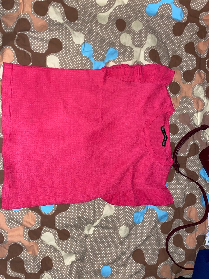 Pembe Kısa Kollu Fırfırlı Tişört - Görsel 2