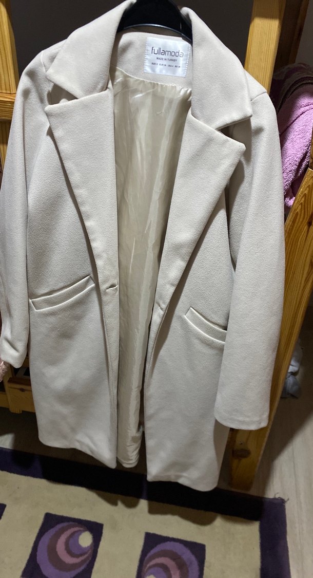 Bej Midi Kadın Kaban Düğmeli - Görsel 2