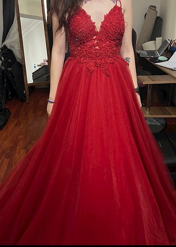 Kına Kırmızı Uzun Abiye - Görsel 2