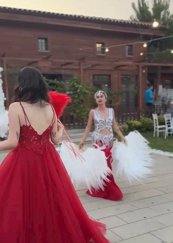 Kına Kırmızı Uzun Abiye - Görsel 5