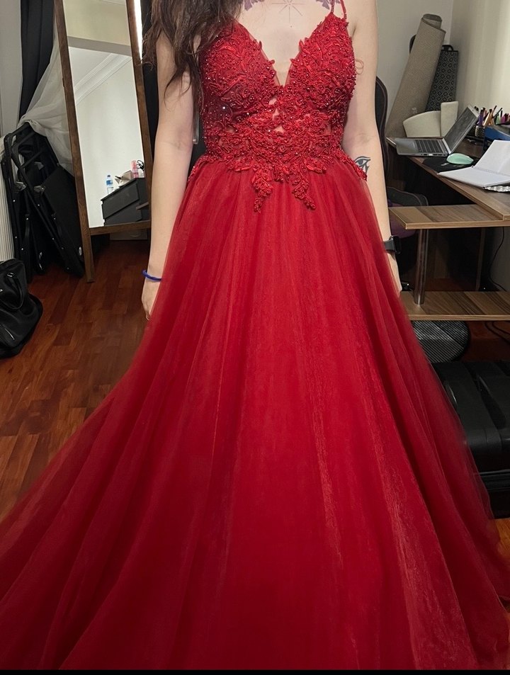 Kına Kırmızı Uzun Abiye - Görsel 2