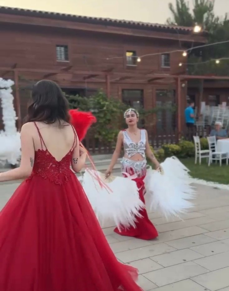 Kına Kırmızı Uzun Abiye - Görsel 5