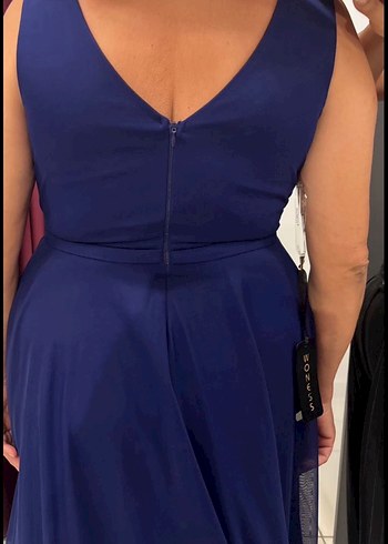 Lacivert V Yaka Uzun Abiye Elbise - Görsel 3