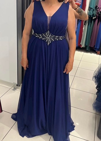 Lacivert V Yaka Uzun Abiye Elbise - Görsel 2