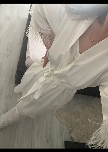 xl Beden Tüy Detaylı Beyaz Bohem Kadın Pijama Takımı
