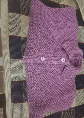 Mor Triko Uzun Kollu Kız Hırka - Görsel 3