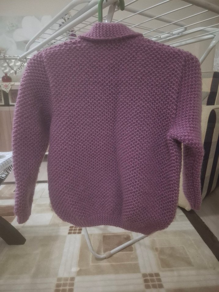 Mor Triko Uzun Kollu Kız Hırka - Görsel 2