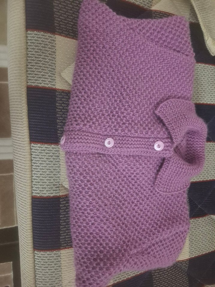 Mor Triko Uzun Kollu Kız Hırka - Görsel 3