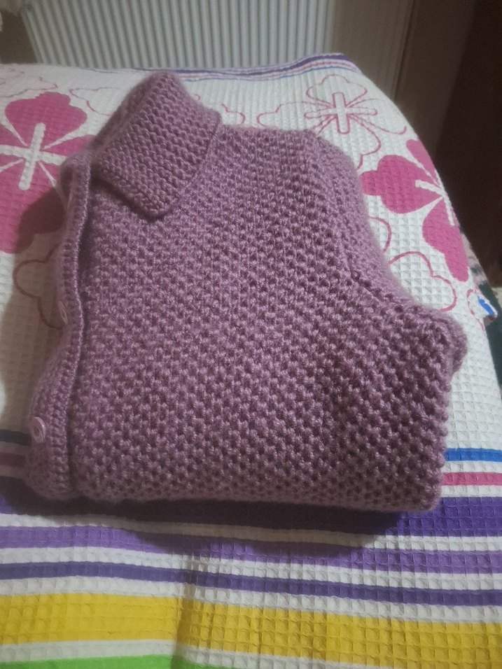 Mor Triko Uzun Kollu Kız Hırka - Görsel 4