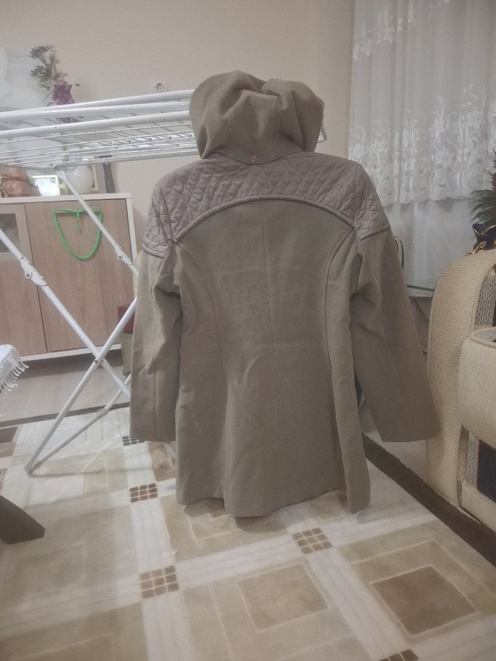 Düğmeli Bej Midi Kadın Kaban - Görsel 4