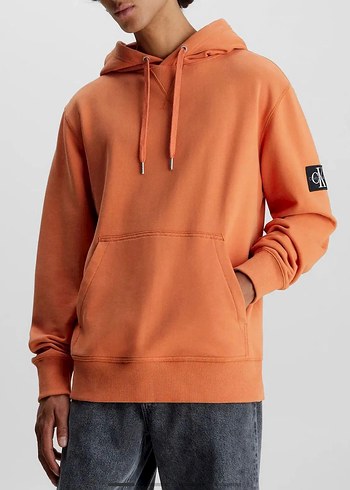 Calvin Klein Orjinal Turuncu Kapusonlu Rahat Sweatshirt