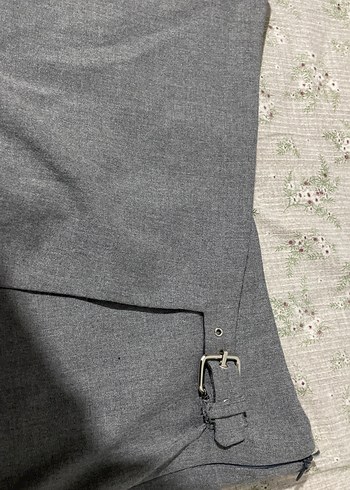 Gri Kemerli Keten Mini Etek şortlu etek - Görsel 2