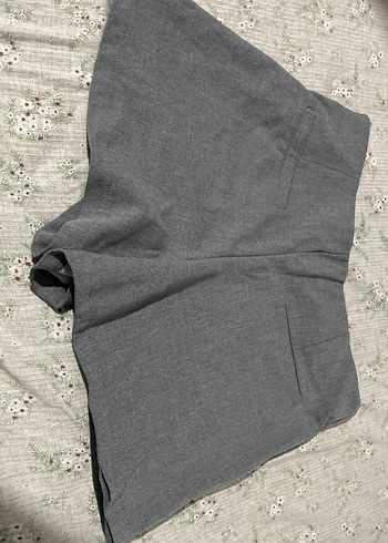 Gri Kemerli Keten Mini Etek şortlu etek - Görsel 3