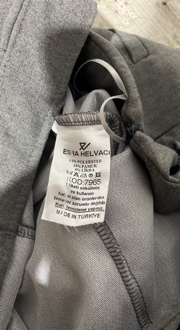 Gri Kemerli Keten Mini Etek şortlu etek - Görsel 4