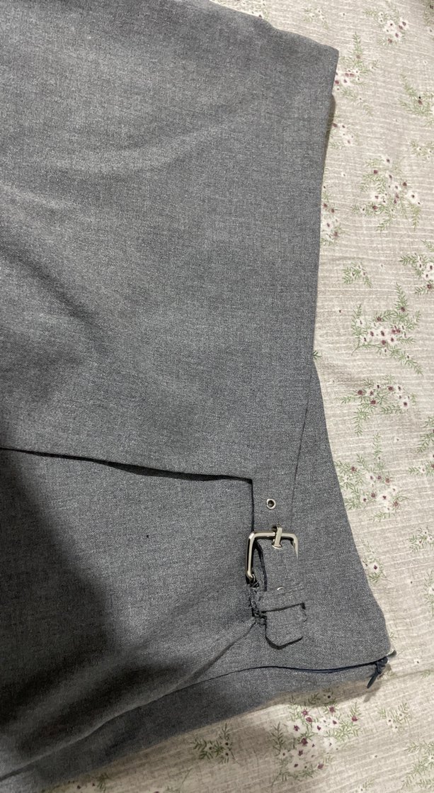 Gri Kemerli Keten Mini Etek şortlu etek - Görsel 2