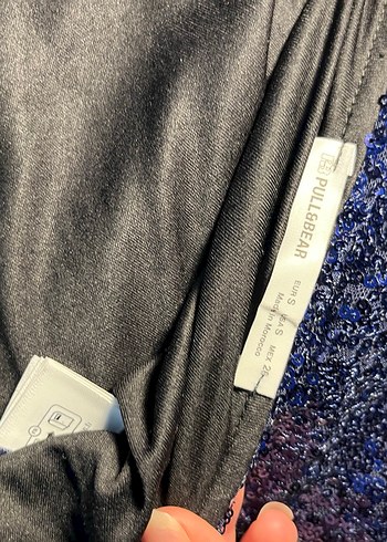 Mavi Parlak pullu Kadın halter yaka crop - Görsel 8