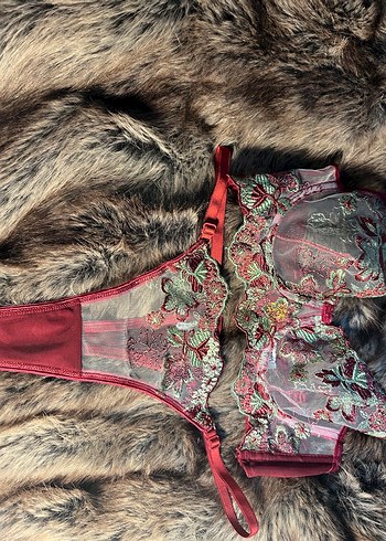 Bordo Nakışlı Bohem Sütyen Takımı - Görsel 2