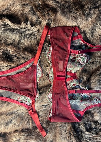 Bordo Nakışlı Bohem Sütyen Takımı - Görsel 3