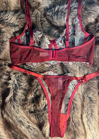 Bordo Nakışlı Bohem Sütyen Takımı - Görsel 4