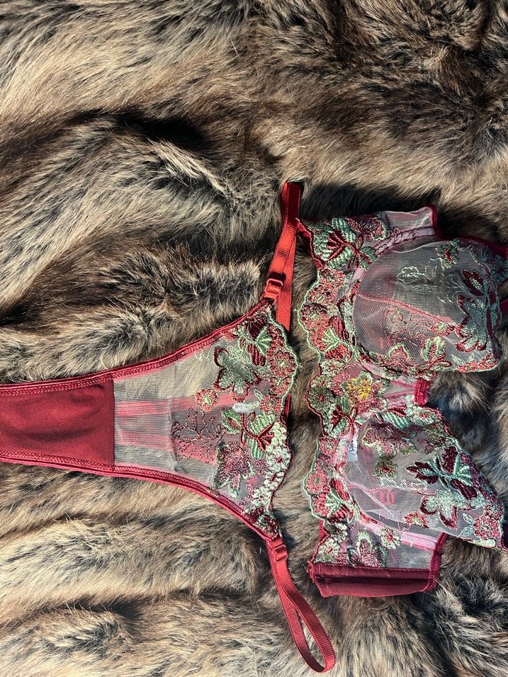 Bordo Nakışlı Bohem Sütyen Takımı - Görsel 2